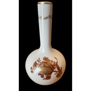 Seven Seas Bath Fashions White Gold Floral Porcelain Bud Vase Made in Japan 6in